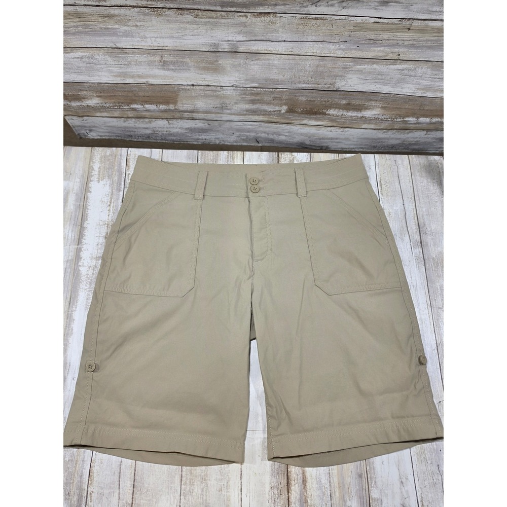 Eddie Bauer Women 12 Khaki Tan Rolled Hem Bermuda Shorts Hiking Outdoor Utility